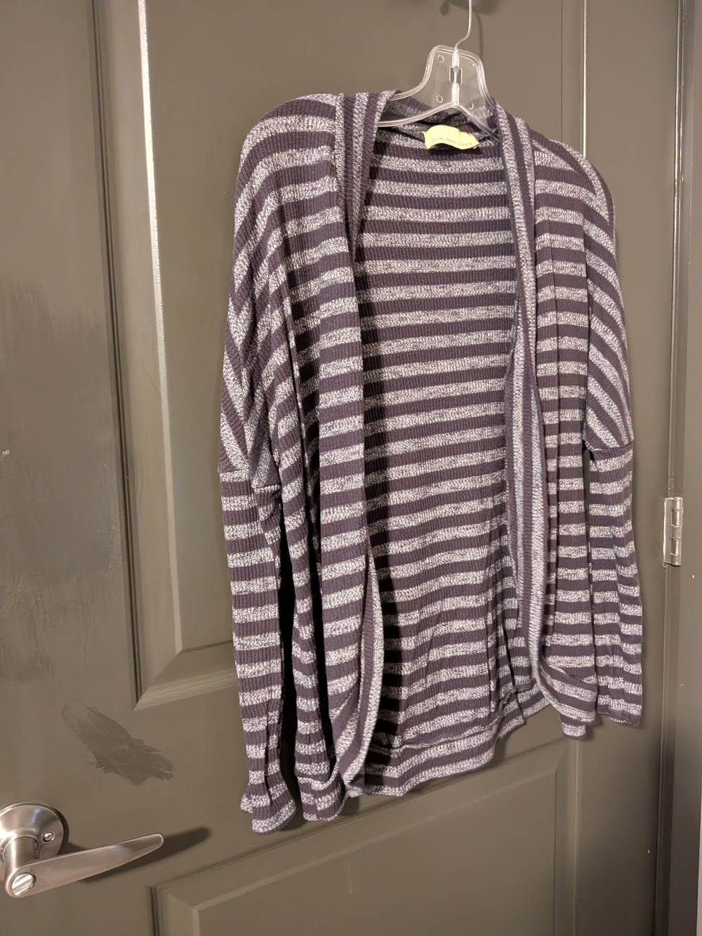 Striped Open-Front Women's Cardigan Sweater - Gray
